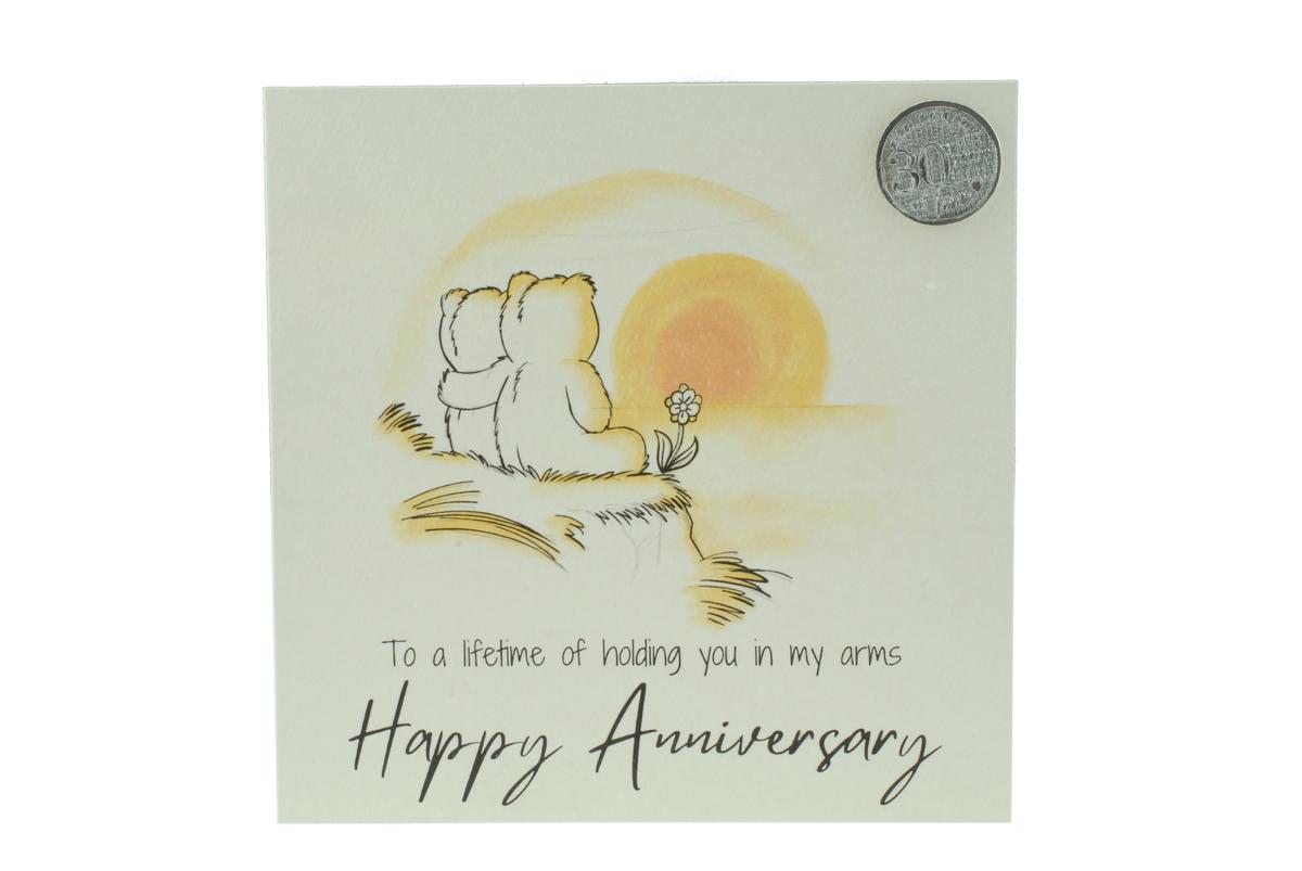 Cute Anniversary Card - Bears Watching the Sunset includes a Metal Love Token