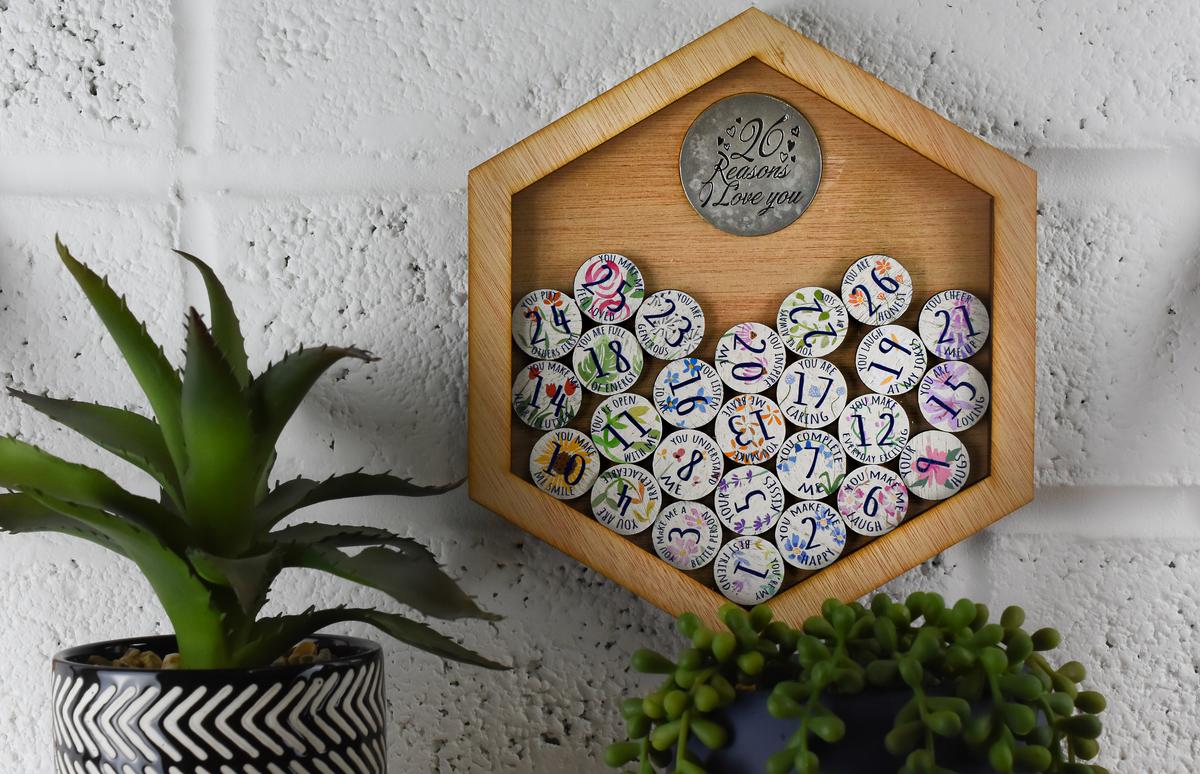 26th Anniversary 26 Reasons I Love You Wooden Wall Frame - Full Colour Love Tokens