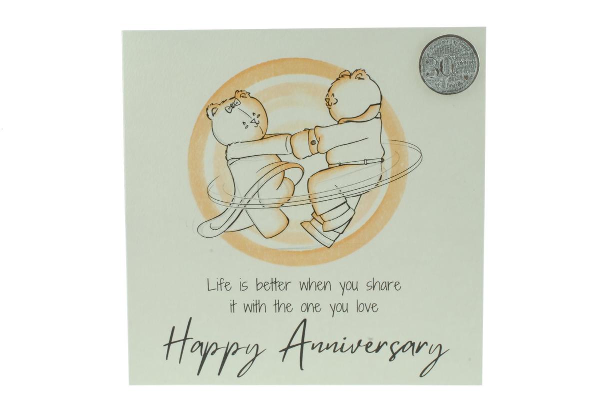 Cute Anniversary Card - Bears Dancing includes a Metal Love Token
