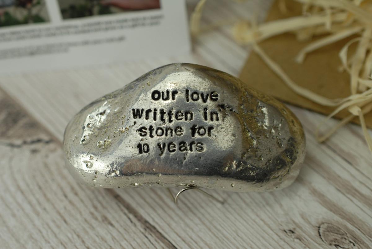 10th Anniversary Pure Tin Rock Our Love Written in Stone Wedding Anniversary Gift for Husband Tin Anniversary Paperweight