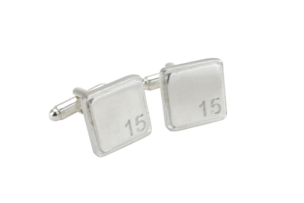 Polished Square Tin Cufflinks with '15' Engraved - 15th Anniversary