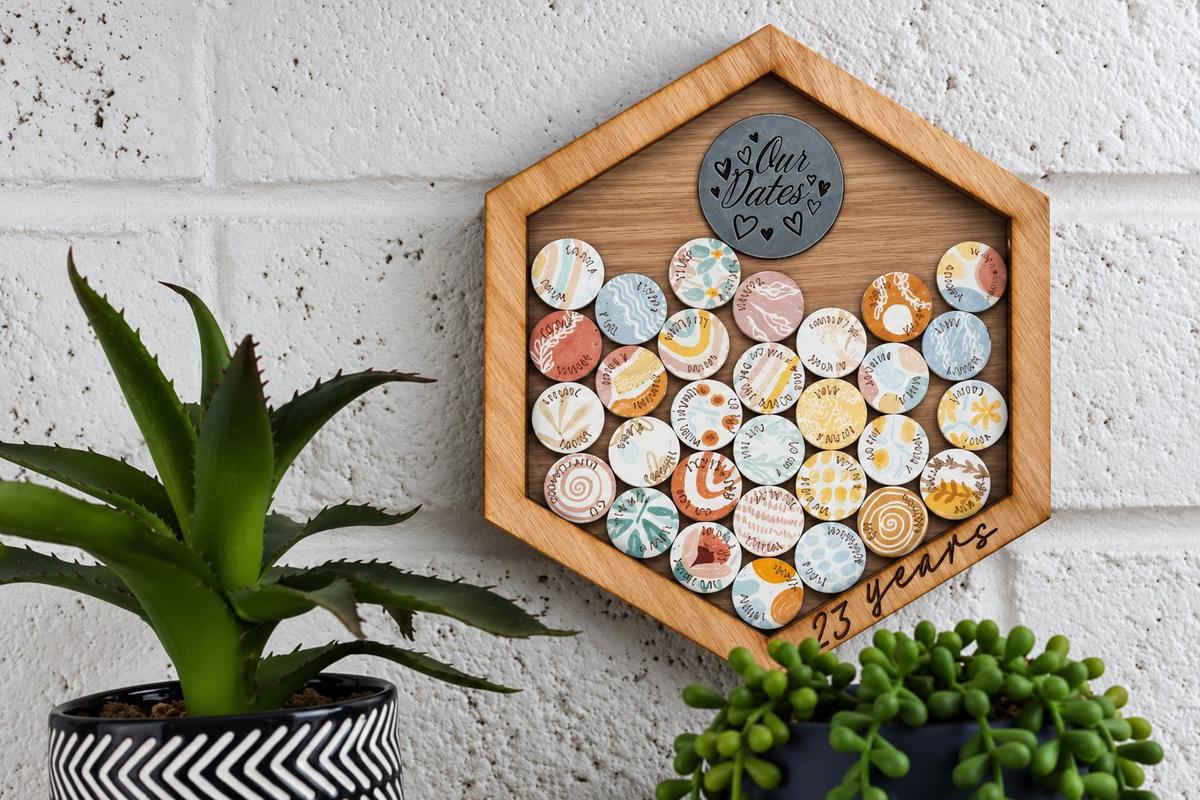 23 Year Anniversary Gift for Couples | Date Night Tokens Wall Mounted Wooden Frame | 23rd Wedding Anniversary Keepsake, Handmade UK